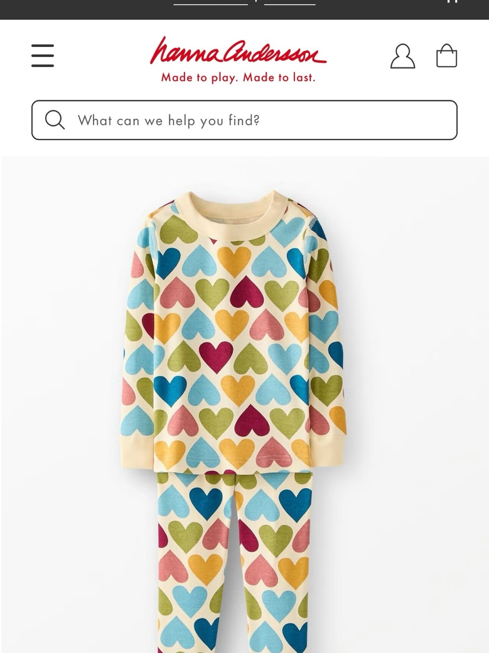 Hanna Andersson HannaJams Multi Hearts Pajama Set Size 8 130 NWOT